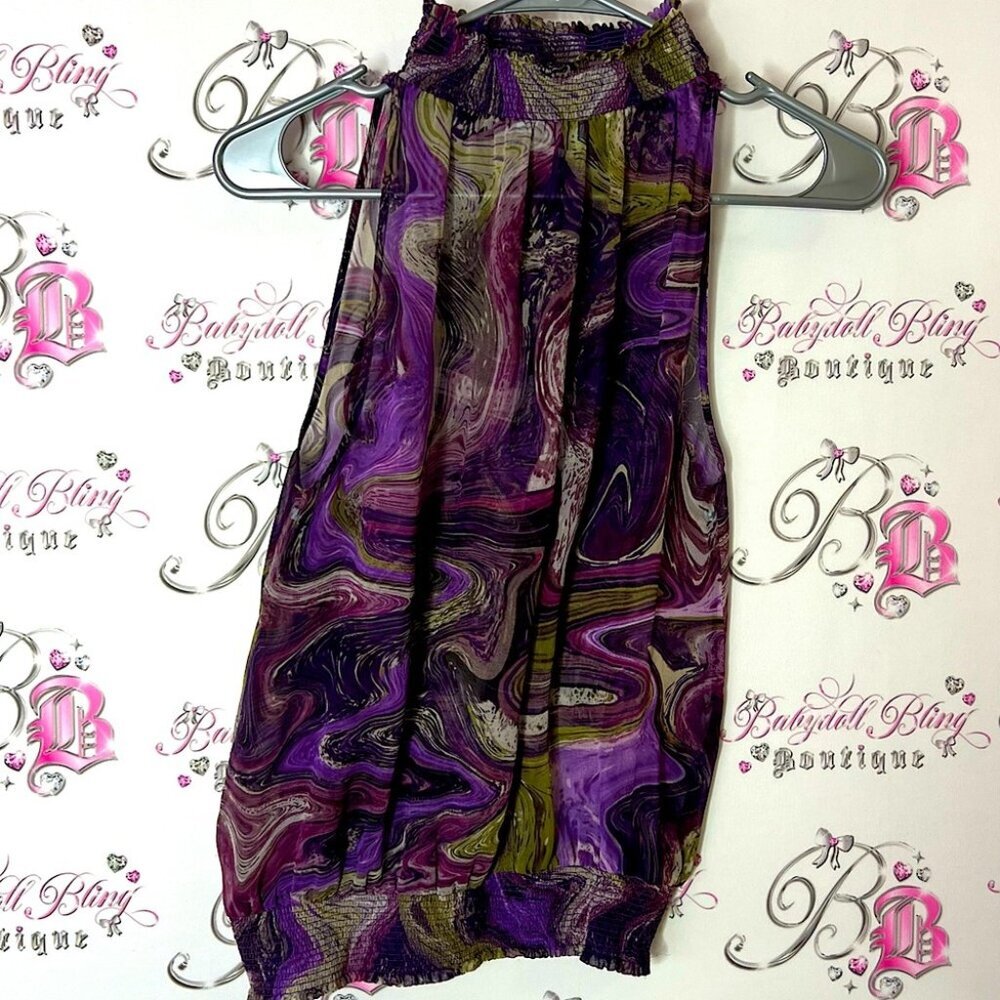 Marciano guess halter tank top purple Green Swirl Sleeveless Top high Neck